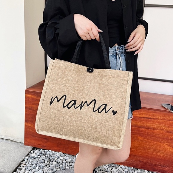 Linen large Capacity Casual MAMA Letter Pattern Cancvas Tote Bag - Picture 4 of 7